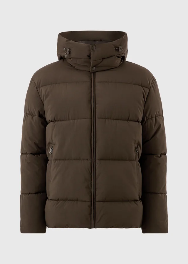 Brown Mid Length Puffa Coat