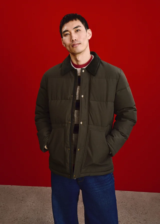 Khaki Canvas Puffa Coat