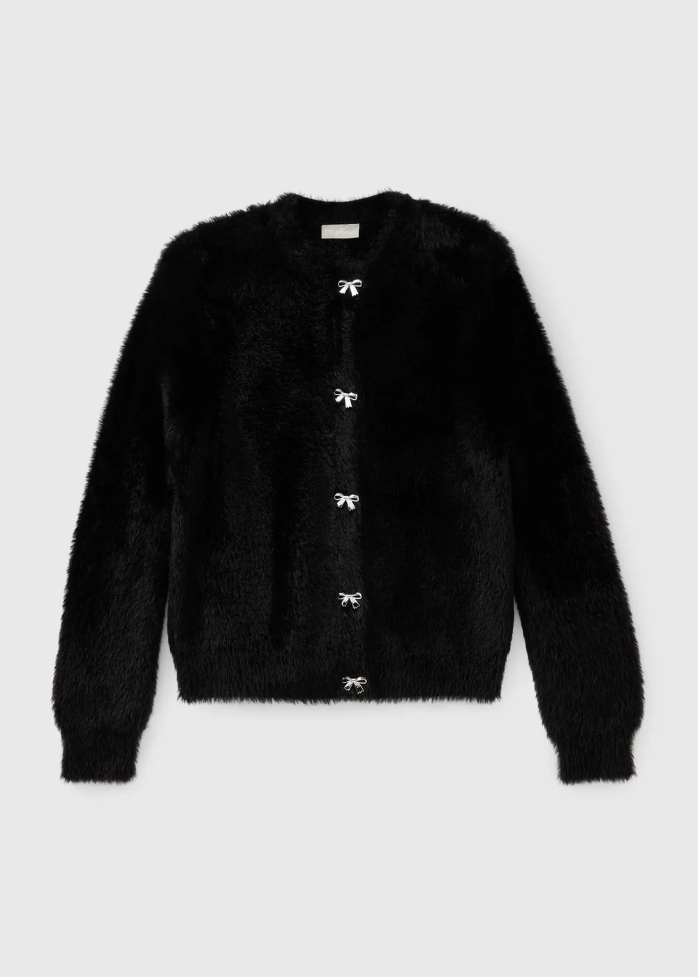 Girls Black Fluffy Bow Button Cardigan (7-15yrs) - 7 Yrs Image 1