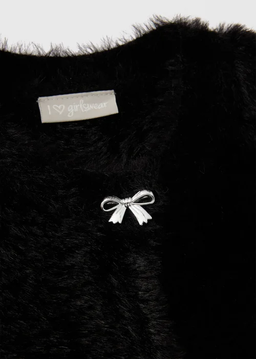 Girls Black Fluffy Bow Button Cardigan (7-15yrs) - 7 Yrs Image 2
