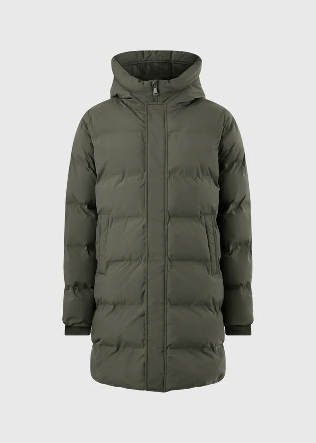 Khaki Longline Showerproof Puffer Coat