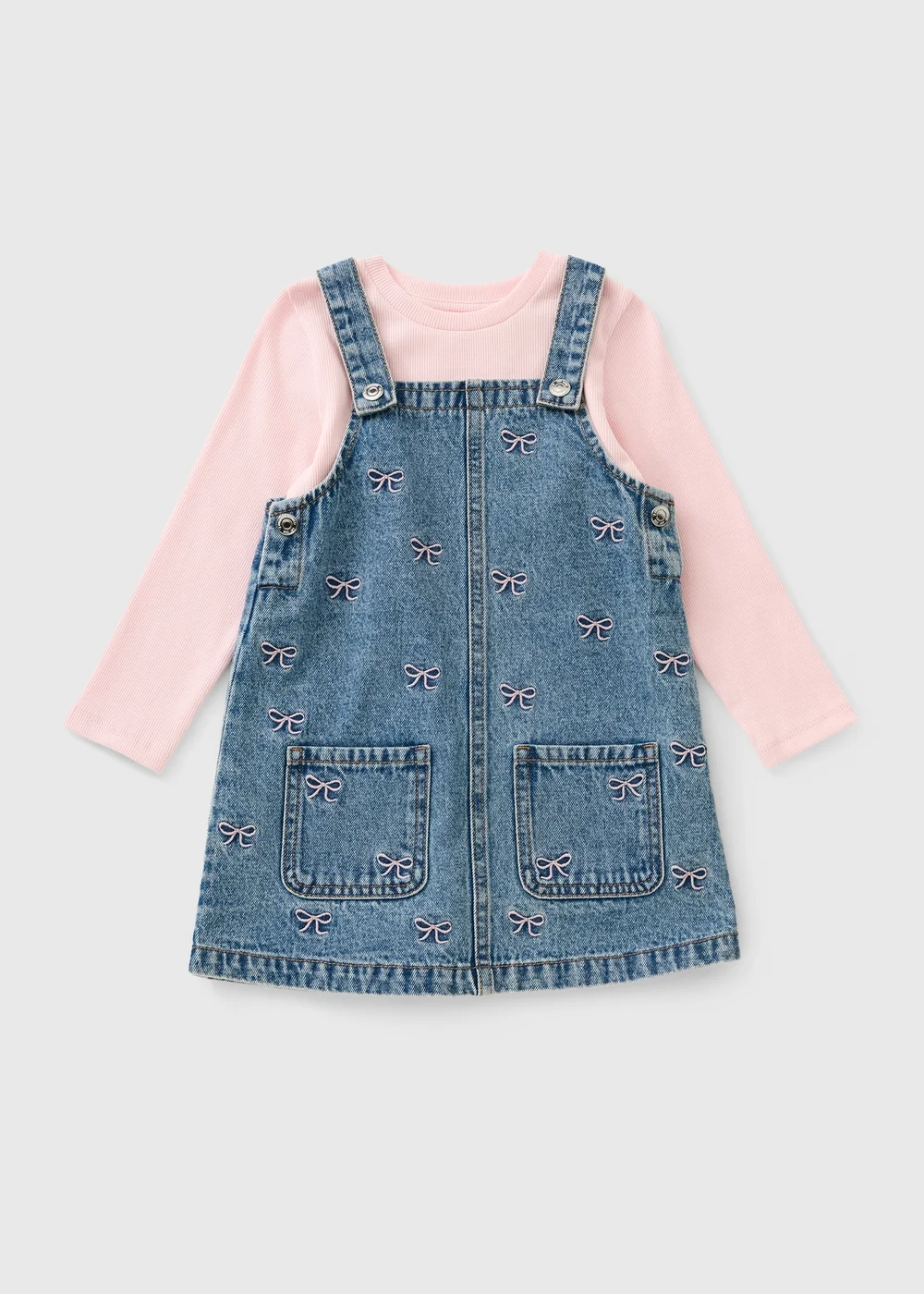 Girls Denim Embroidered Pinafore Dress & Top (1-8yrs) - 1-1.5 Yrs Image 1