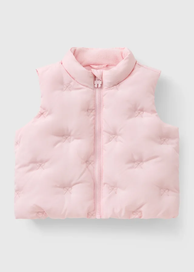 Baby Pink Bow Embroidered Gilet (0-23mths)