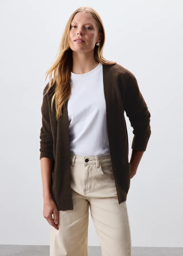 Chocolate Brown Soft Touch Longline Cardigan