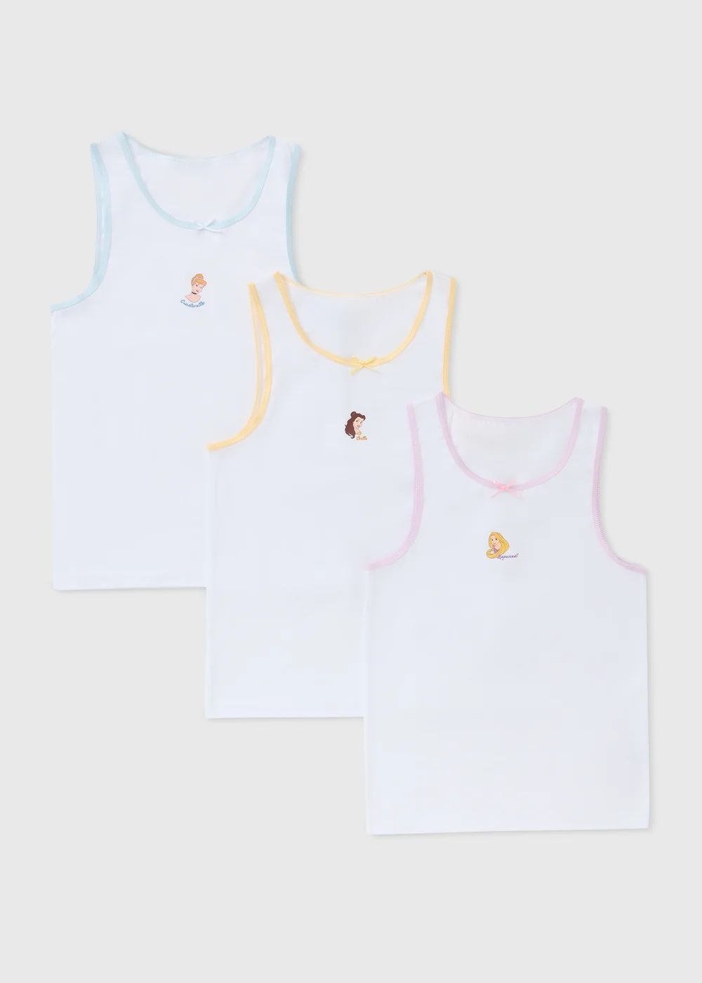 Disney Princess 3 Pack Girls White Vests (1-7yrs) - 1-1.5 Yrs Image 1