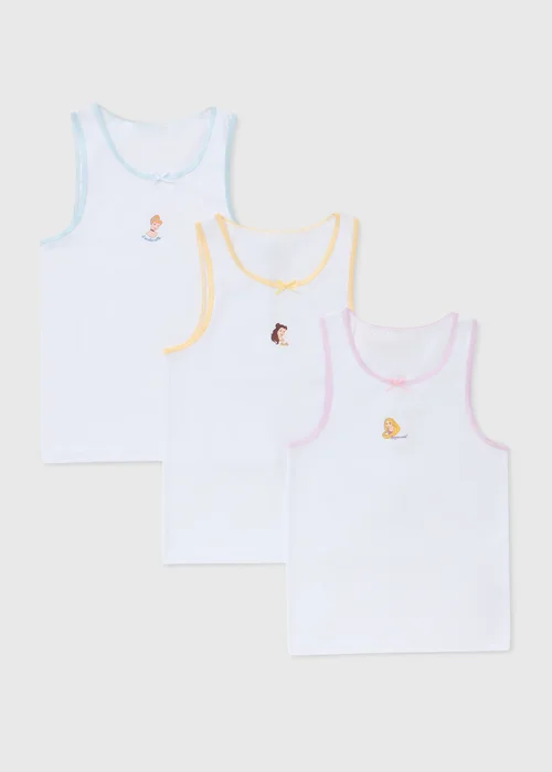 Disney Princess 3 Pack Girls White Vests (1-7yrs) - 1-1.5 Yrs Image 1