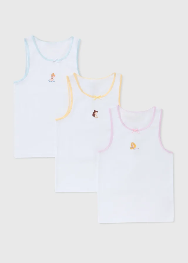 Disney Princess 3 Pack Girls White Vests (1-7yrs)