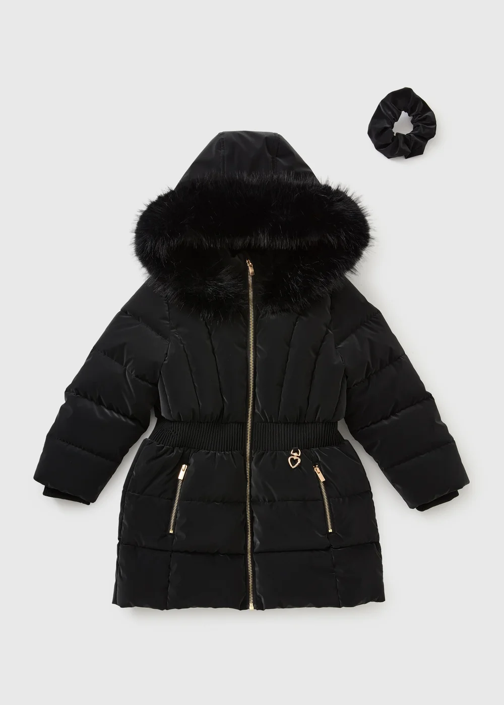 Girls Black Padded School Coat & Scrunchie Set (7-15yrs) - 7 Yrs Image 1