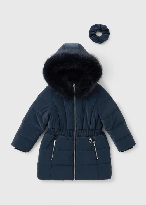 Girls Navy Padded School Coat & Scrunchie Set (7-15yrs) - 7 Yrs Image 1