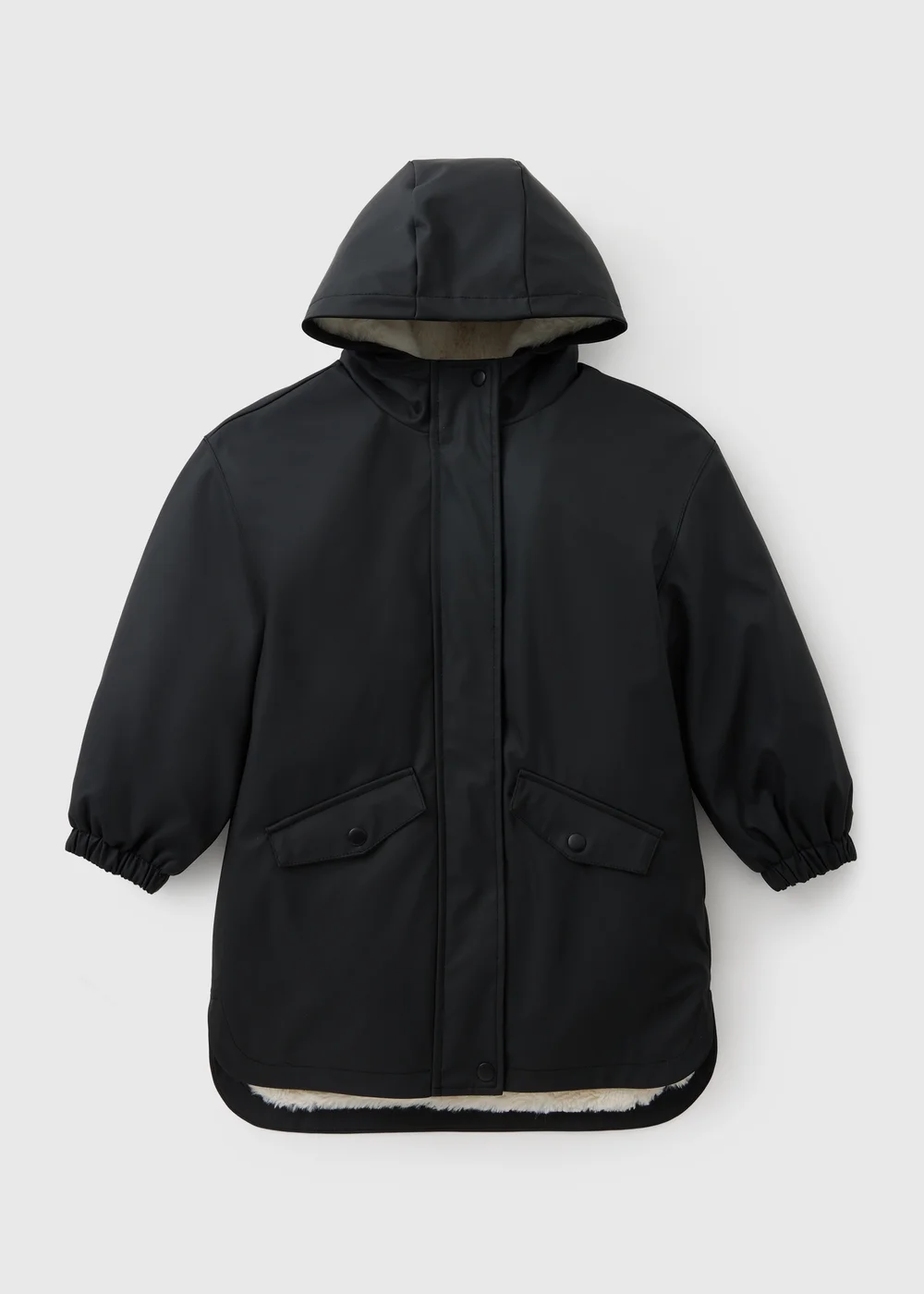 Girls Black Fur Lined Mac (7-15yrs) - 7 Yrs Image 1