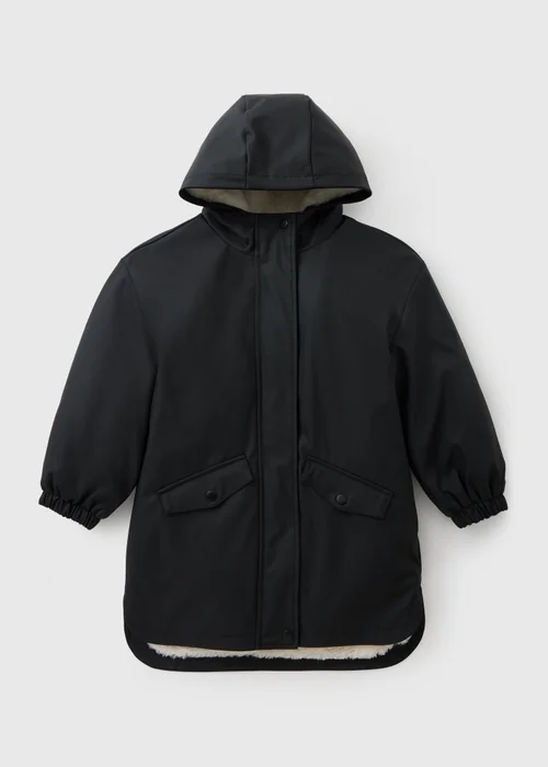 Girls Black Fur Lined Mac (7-15yrs) - 7 Yrs Image 1