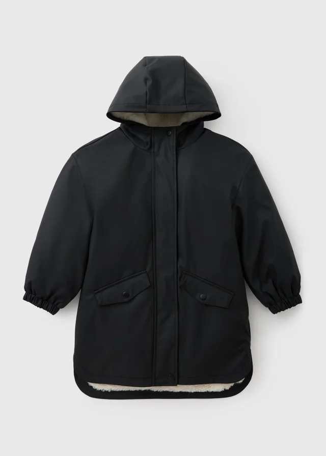 Girls Black Fur Lined Mac (7-15yrs)