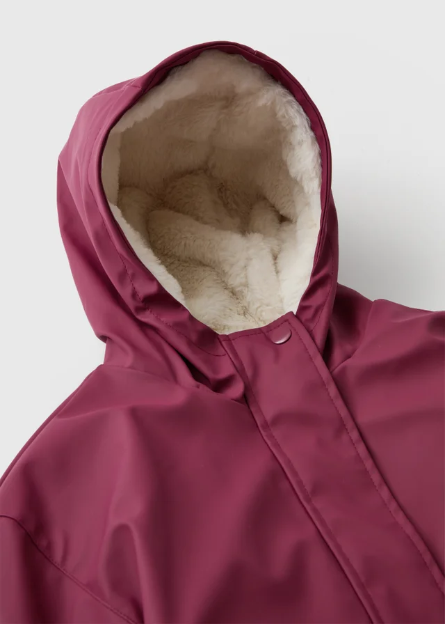 Girls Burgundy Fur Lined Rain Mac (7-15 Yrs)