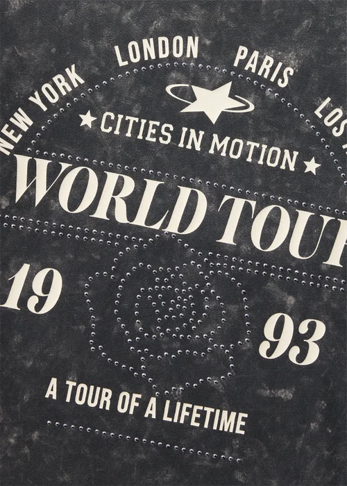 Girls Grey Acid Wash World Tour T-Shirt (7-15yrs) - 7 Yrs Image 2