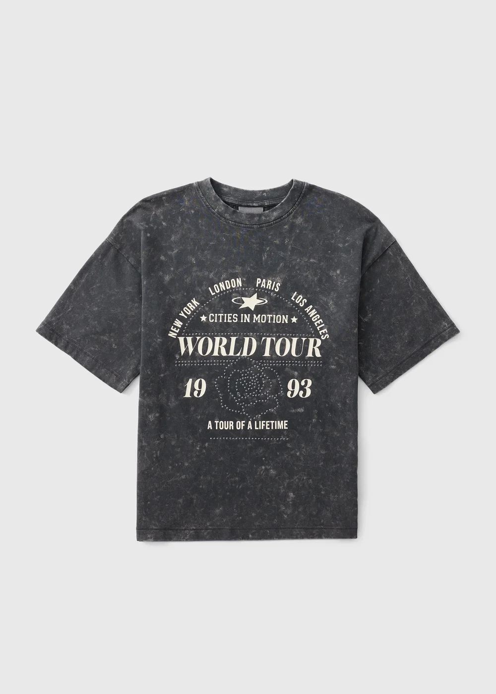 Girls Grey Acid Wash World Tour T-Shirt (7-15yrs) - 7 Yrs Image 1