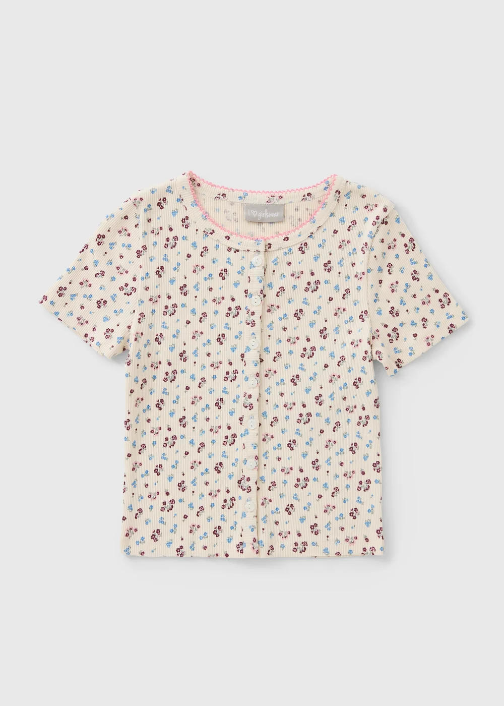 Girls Cream Ditsy Print Button Front T-Shirt (7-15yrs) - 8 Yrs Image 1