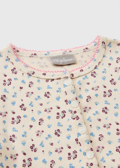 Girls Cream Ditsy Print Button Front T-Shirt (7-15yrs) - 8 Yrs Image 2