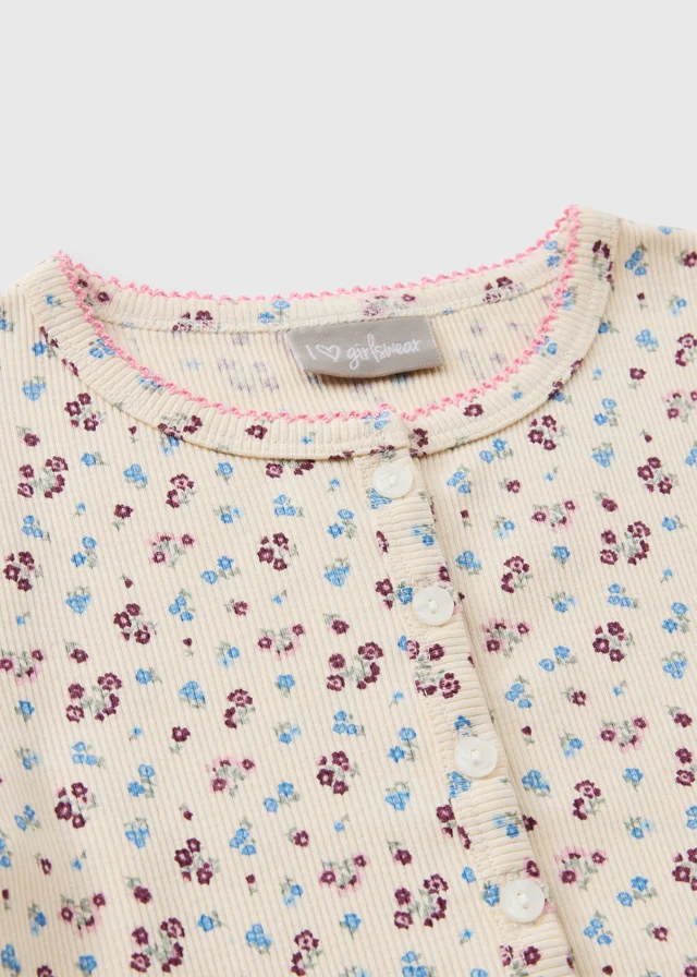 Girls Cream Ditsy Print Button Front T-Shirt (7-15yrs)