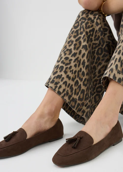 Chocolate Brown Faux Suede Tassel Loafers - 3 Image 2