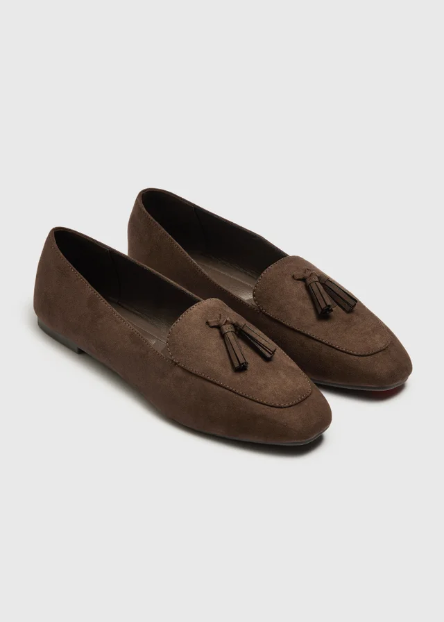 Chocolate Brown Faux Suede Tassel Loafers