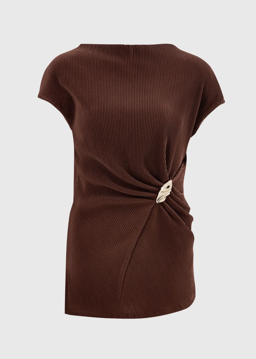 Chocolate Brown Plisse Longline Co Ord Top - 8 Image 4