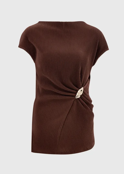 Chocolate Brown Plisse Longline Co Ord Top - 8 Image 4