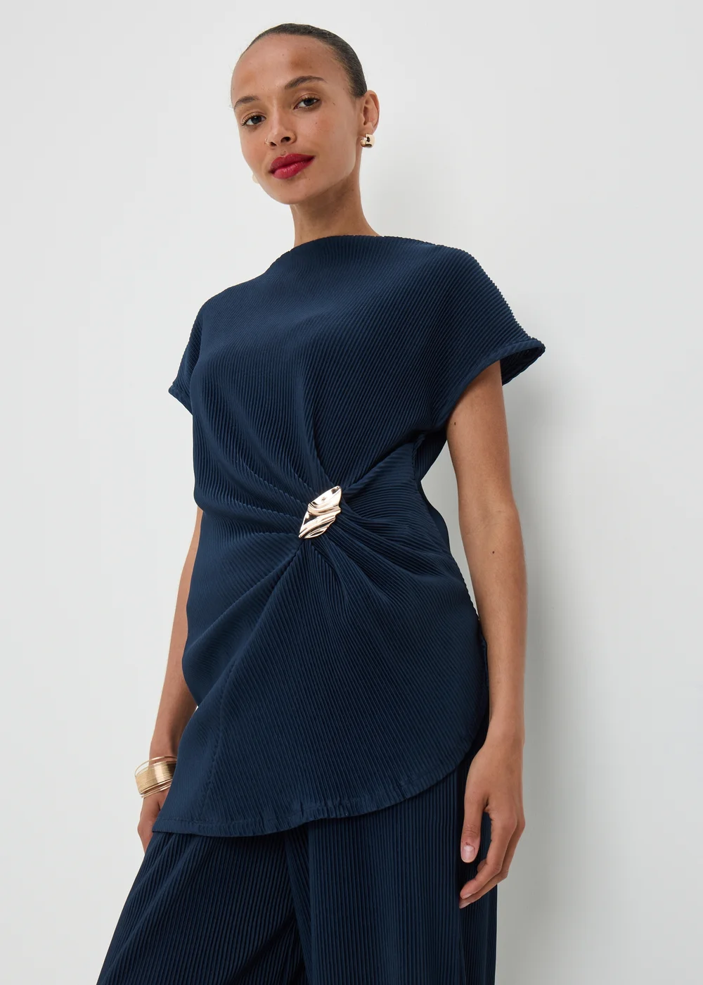 Navy Plisse Longline Co Ord Top - 8 Image 1