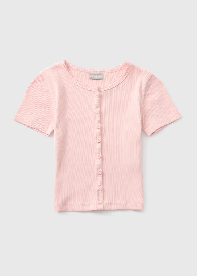 Girls Pink Button T-Shirt (7-15yrs)