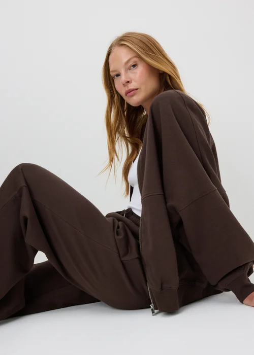 Chocolate Brown Collar Seam Zip Up Sweatshirt - XL Image 3