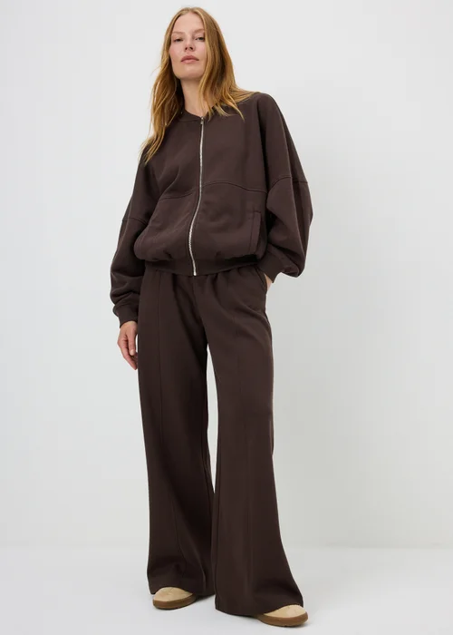 Chocolate Brown Collar Seam Zip Up Sweatshirt - XL Image 1