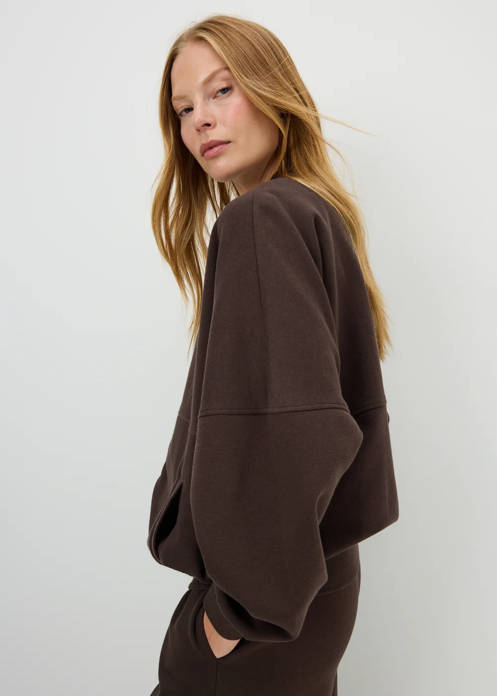 Chocolate Brown Collar Seam Zip Up Sweatshirt - XL Image 2
