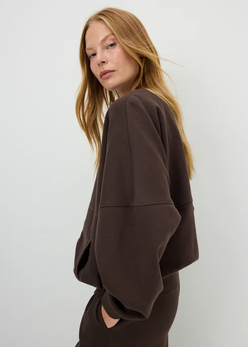 Chocolate Brown Collar Seam Zip Up Sweatshirt - XL Image 2