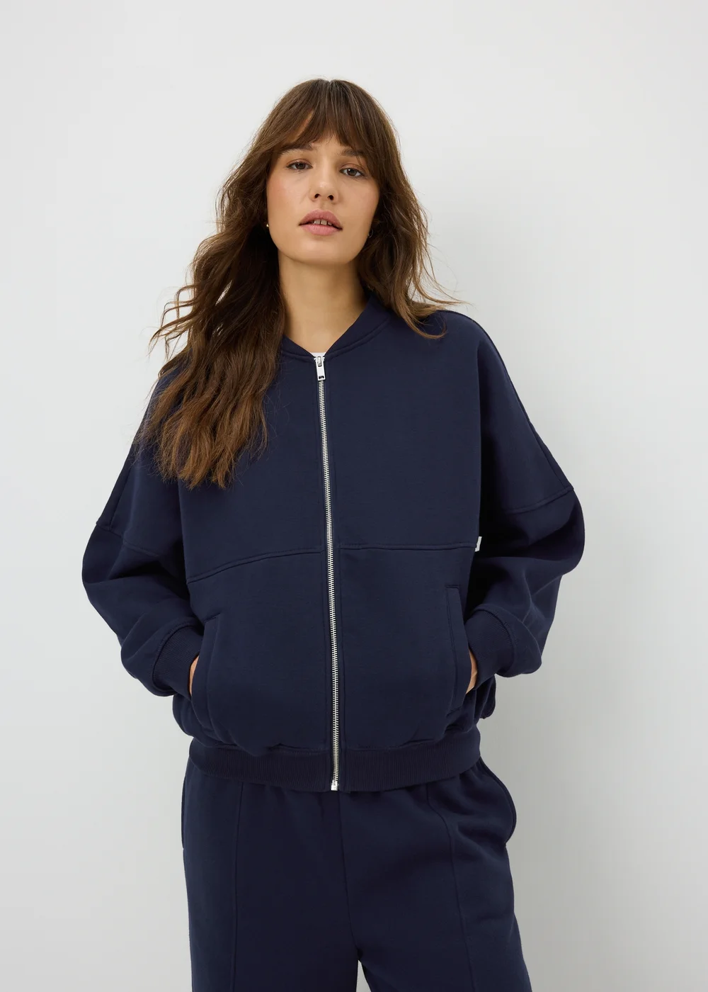 Navy Collar Seam Zip Up Sweatshirt - XS Image 1