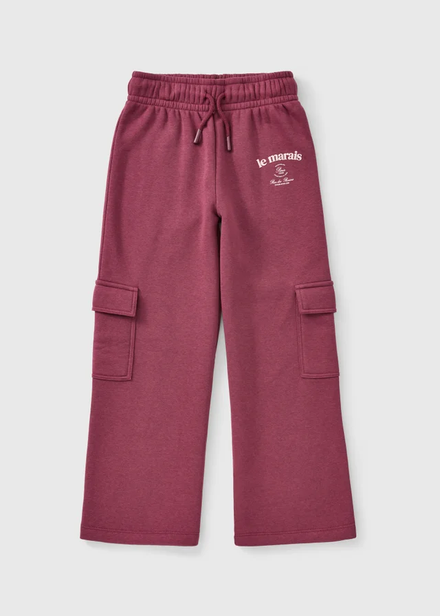 Girls Burgundy Wide Leg Co Ord Jogging Bottoms (7-15yrs)