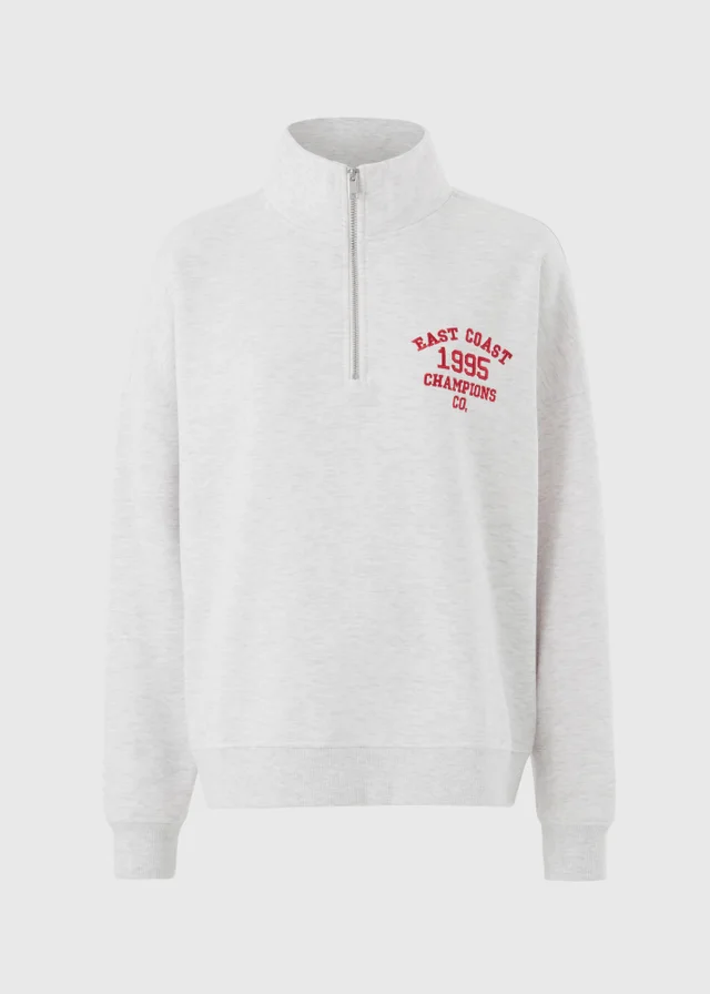 Grey Boston Embroidered Half Zip Sweatshirt