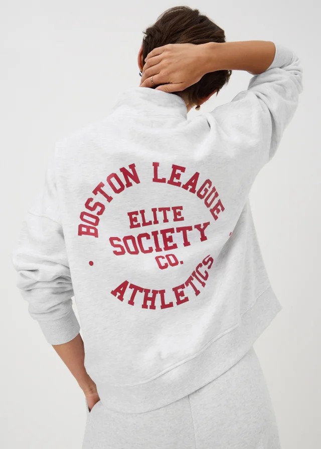 Grey Boston Embroidered Half Zip Sweatshirt
