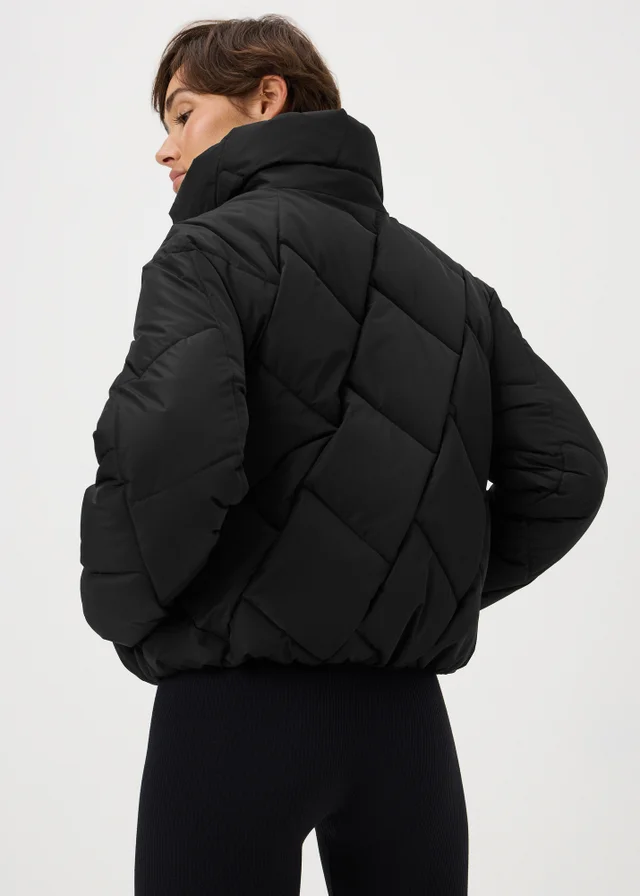 Black Funnel Neck Short Padded Coat