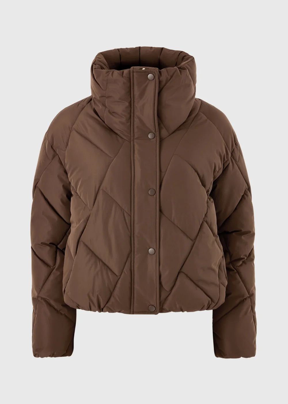 Chocolate Brown Funnel Neck Short Padded Coat - S Image 1