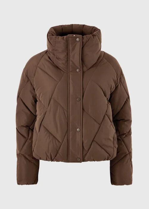 Chocolate Brown Funnel Neck Short Padded Coat - M Image 5