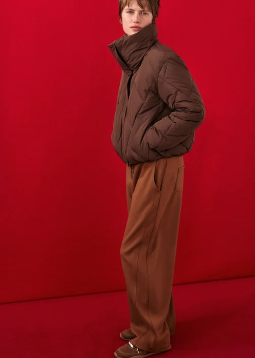 Chocolate Brown Funnel Neck Short Padded Coat - M Image 2