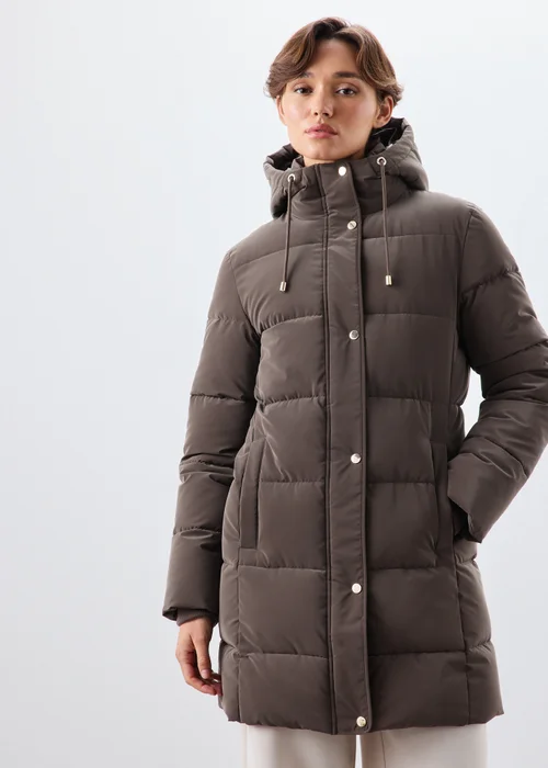 Chocolate Brown Rubberised Long Padded Coat - S Image 1