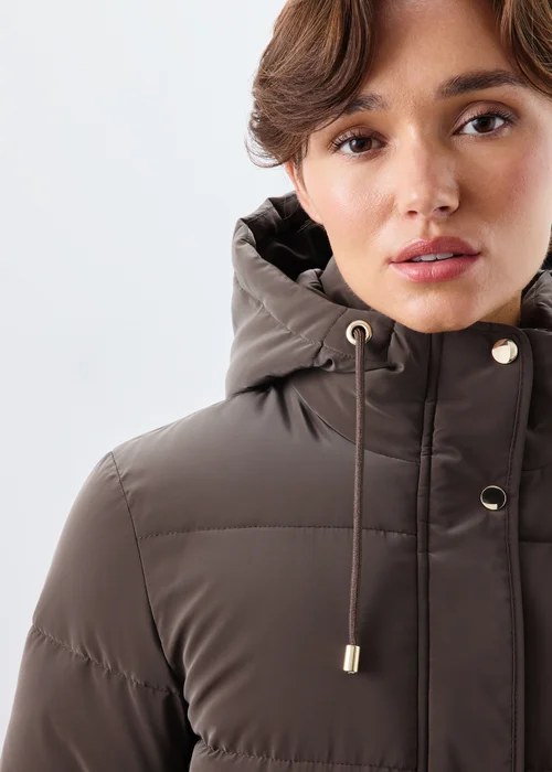 Chocolate Brown Rubberised Long Padded Coat - S Image 2