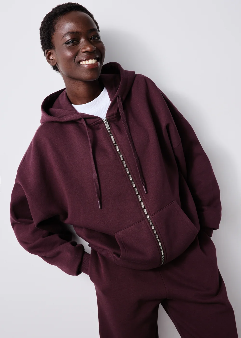 Burgundy Zip Through Hoodie - XS Image 1