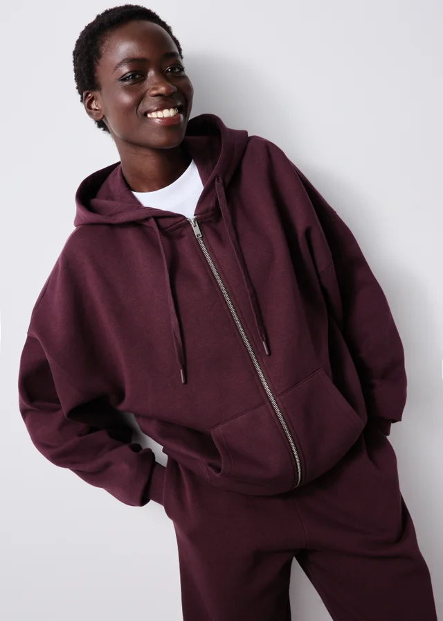 Burgundy Zip Through Hoodie
