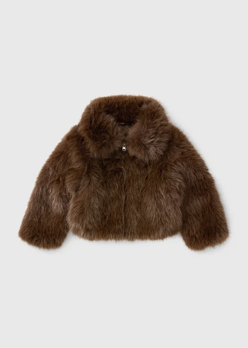 Girls Brown Faux Fur Bomber (7-15yrs) - 7 Yrs Image 1