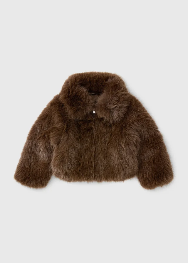 Girls Brown Faux Fur Bomber (7-15yrs)