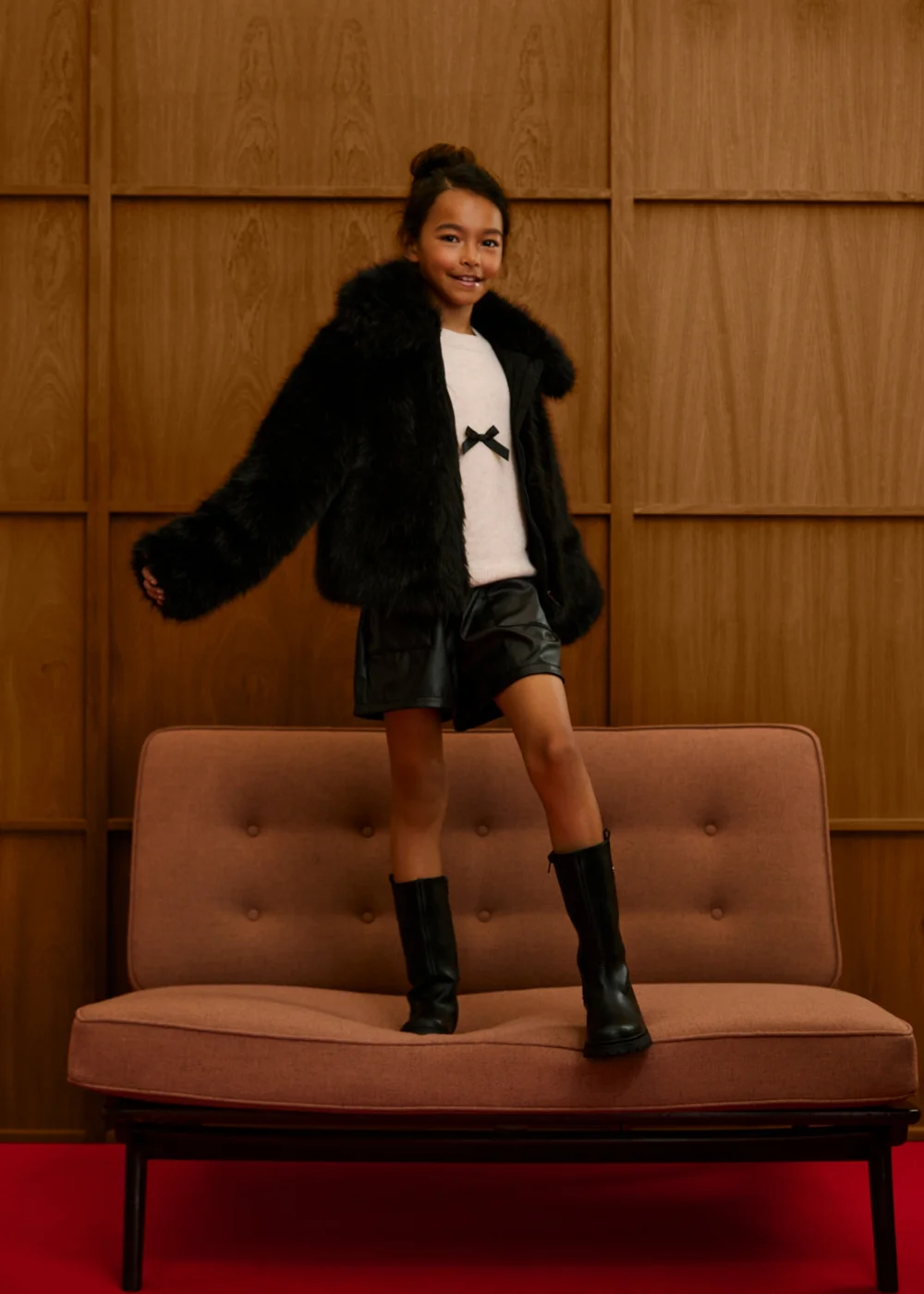 Girls Black Faux Fur Bomber (7-15yrs) - 7 Yrs Image 2