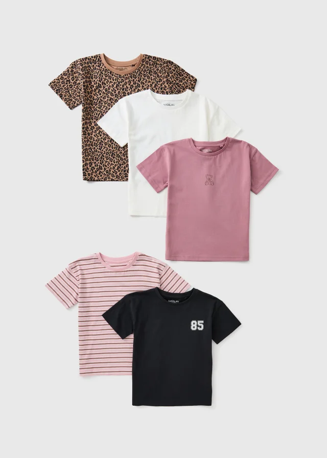 5 Pack Girls Multicolour Bear T-Shirts (7-15yrs)