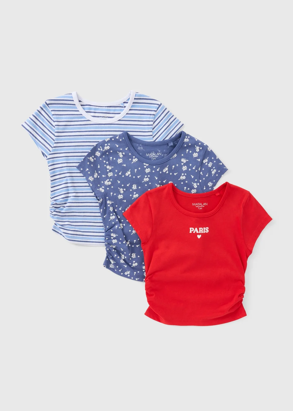 3 Pack Girls Multicolour Paris Ruched T-Shirts (7-15yrs) - 9 Yrs Image 1