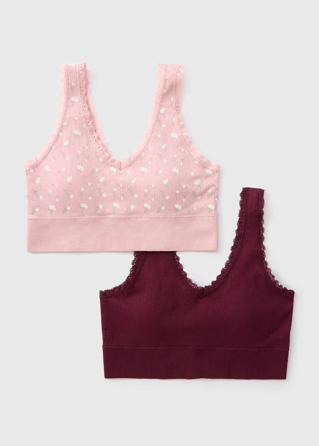 2 Pack Pink Floral Seam Free Ribbed Bralettes